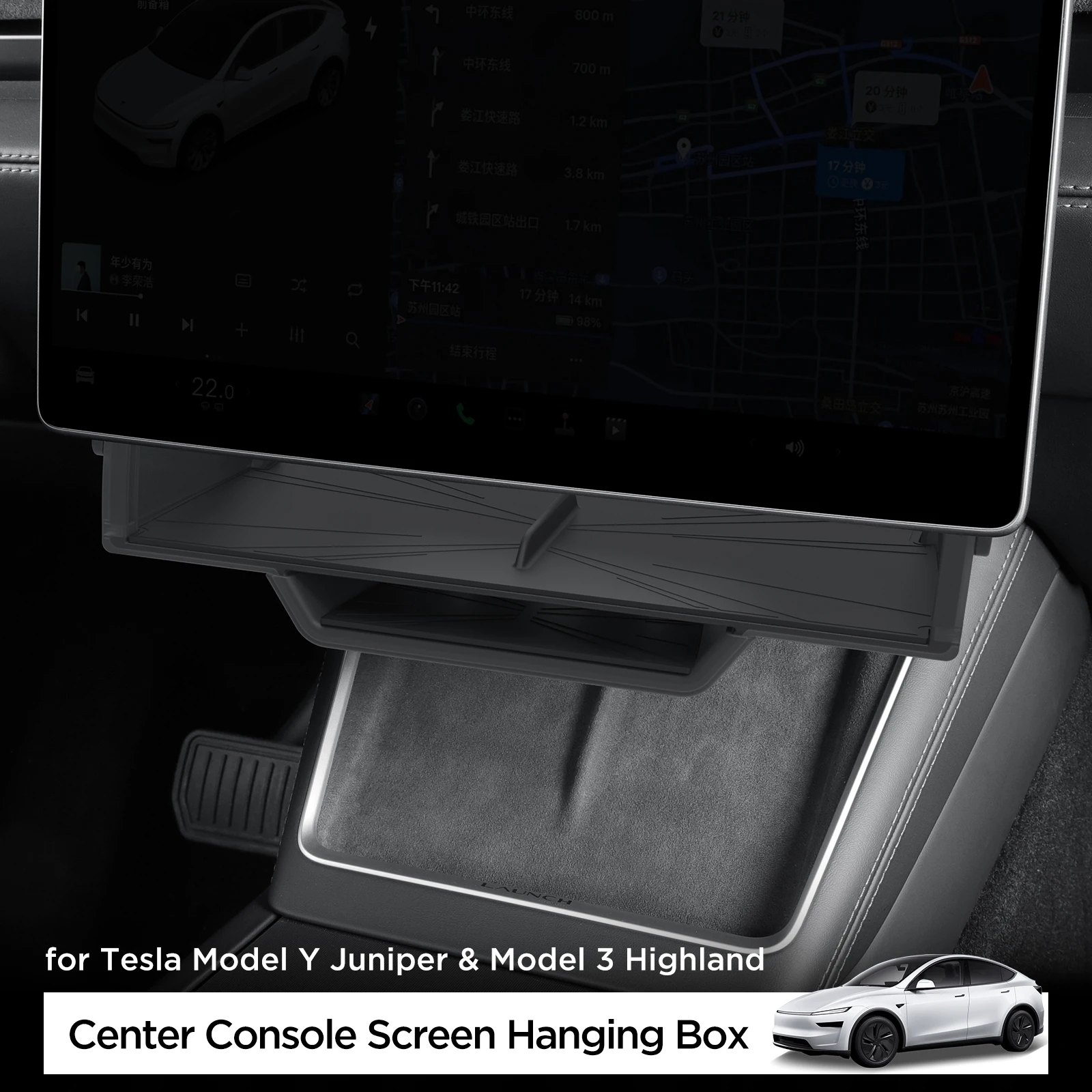

Smabee for Tesla Model YL/Y Juniper/Model 3 Highland 2025 Car Hidden Storage Organizer Under Central Control Screen Tray