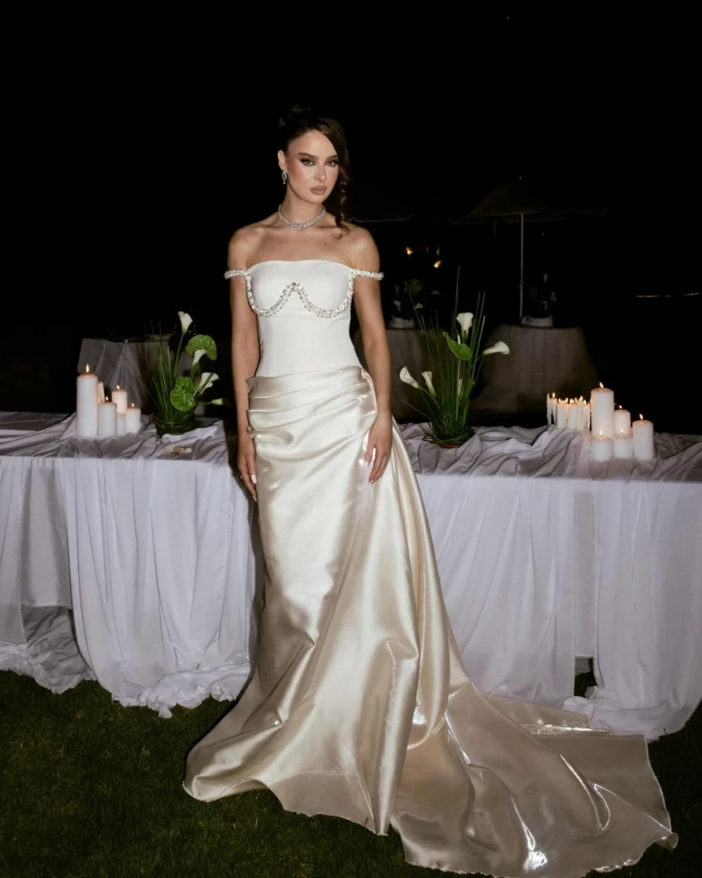 Customized Elegant Women Jersey Rhinestone Ruched Sheath Evening Dresses Classic Off-the-shoulder Sleeveless Long Prom Dresses