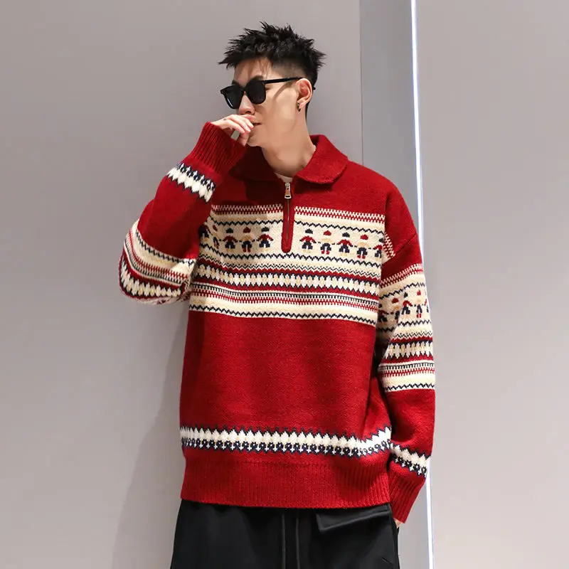 New Ethnic Style Christmas POLO Half-zip Sweater for Men