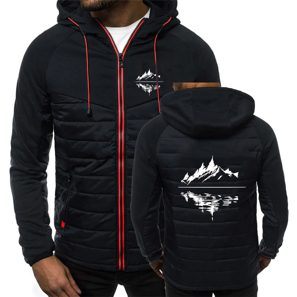 2026 Mountain Reflection Printing Autumn And Winter Men's New Seven Color Zipper Jacket Cotton Padded Premium Hoodies