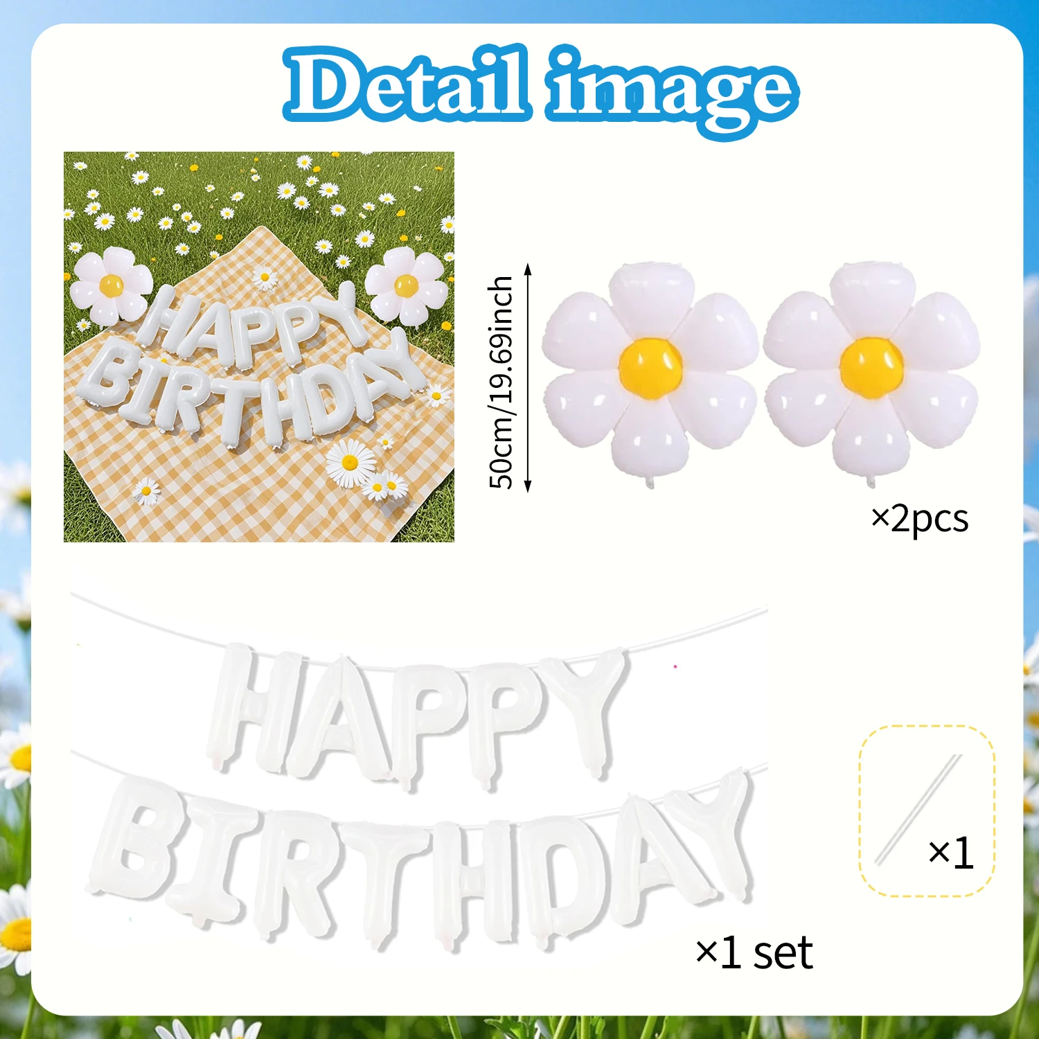 Gänseblümchen Geburtstagsballon Set Geburtstagsbrief Mini Gänseblümchen Aluminiumfolienballon für Geburtstagsfeier Gänseblümchen Thema Ballondekoration – Detail 2