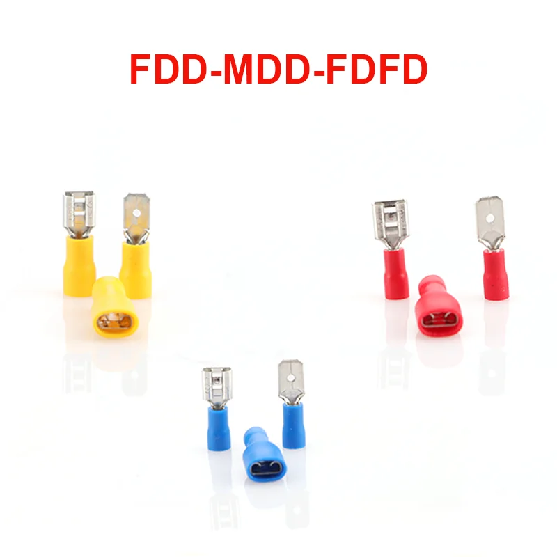 50Pcs Male Female Pre-Insulated Cold-Pressed Terminals FDFD/FDD/MDD 1.25-110/250 Plug Pair Wiring Terminals Red Blue Yello