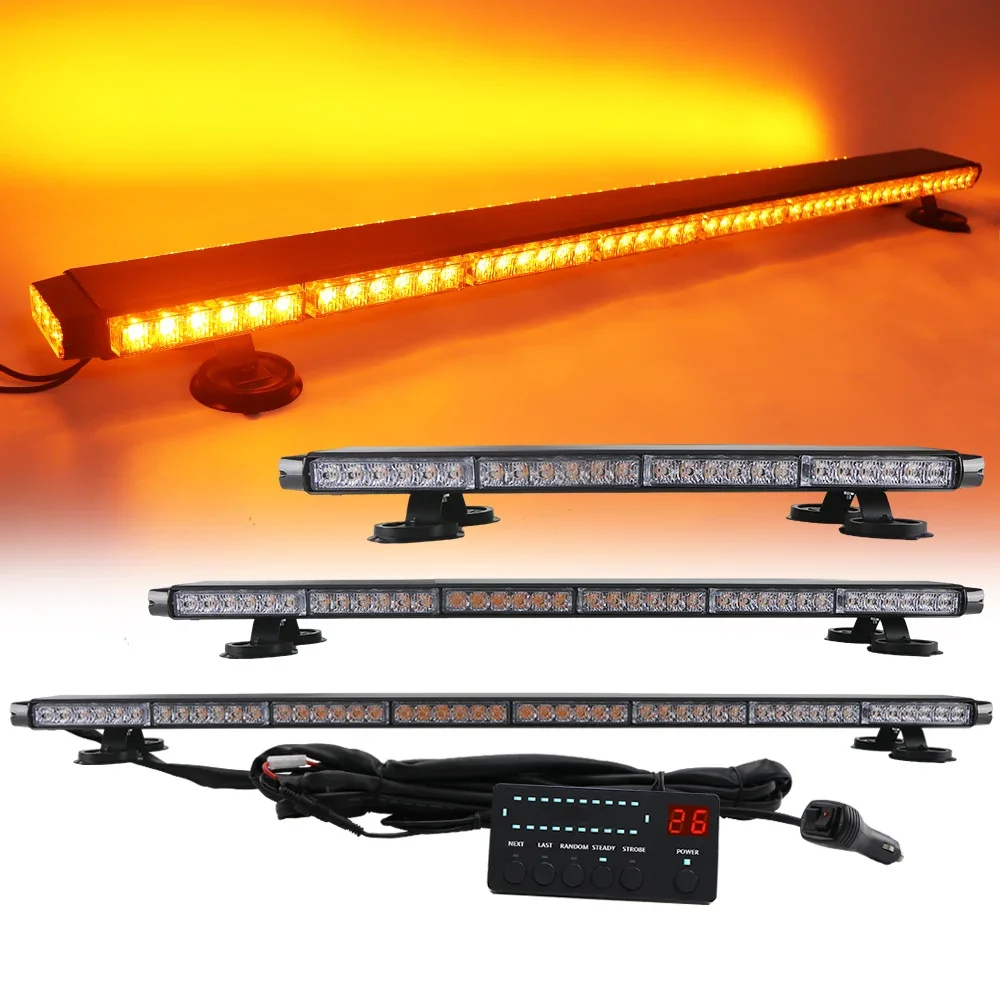 LED Flash Warning Light Bar 25' 37' 48' Amber Yellow White Safety Strobe Emergency for Car Truck Tow with 26 Modes