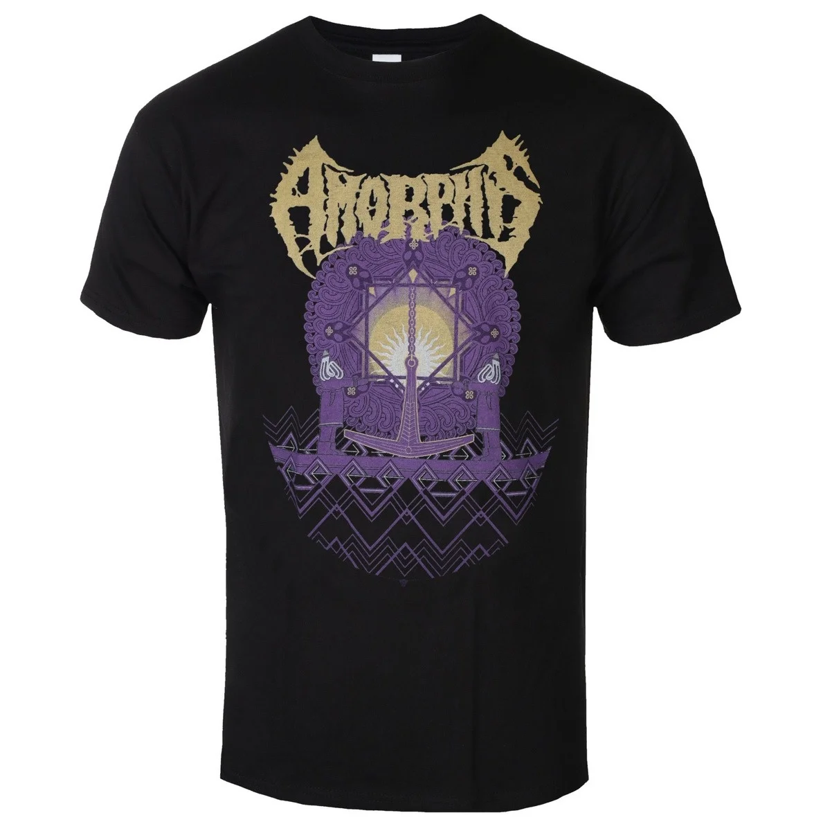 Vintage Gradient Nordic Cathedral with Wing Background Print T Shirt, Amorphis Finnish Landmark Artwork Tee