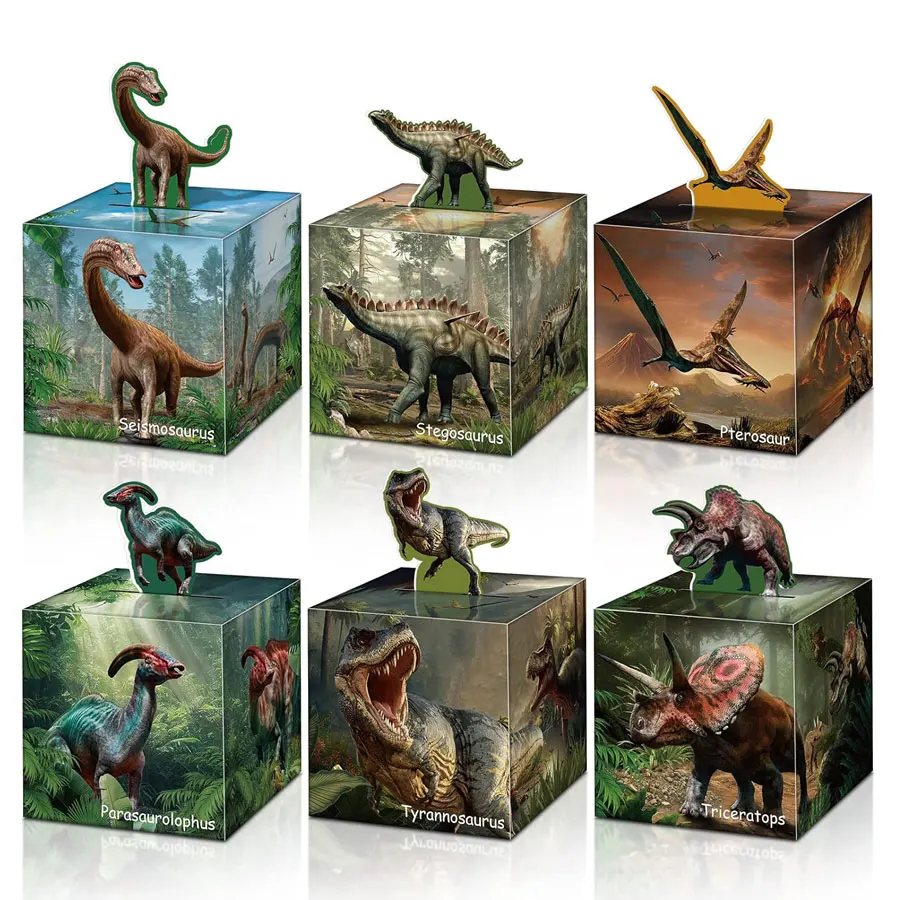 Cajas de cartón con temática de dinosaurio, caja de regalo de cumpleaños con temática de jungla Tropical, suministros de decoración para fiestas,