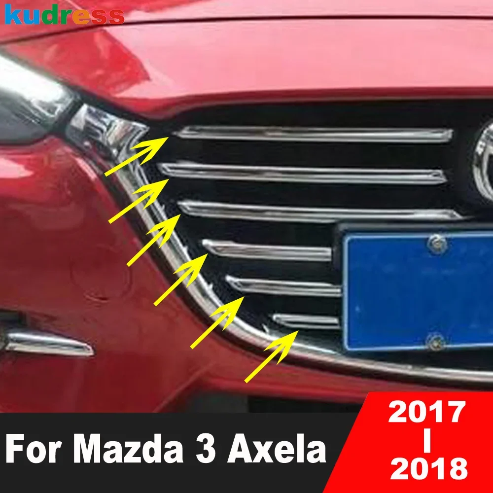 

Передняя центральная решетка, накладка на решетку для Mazda 3 Axela 2017 2018, хромированные автомобильные гоночные грили, литьевая полоса, внешние аксессуары