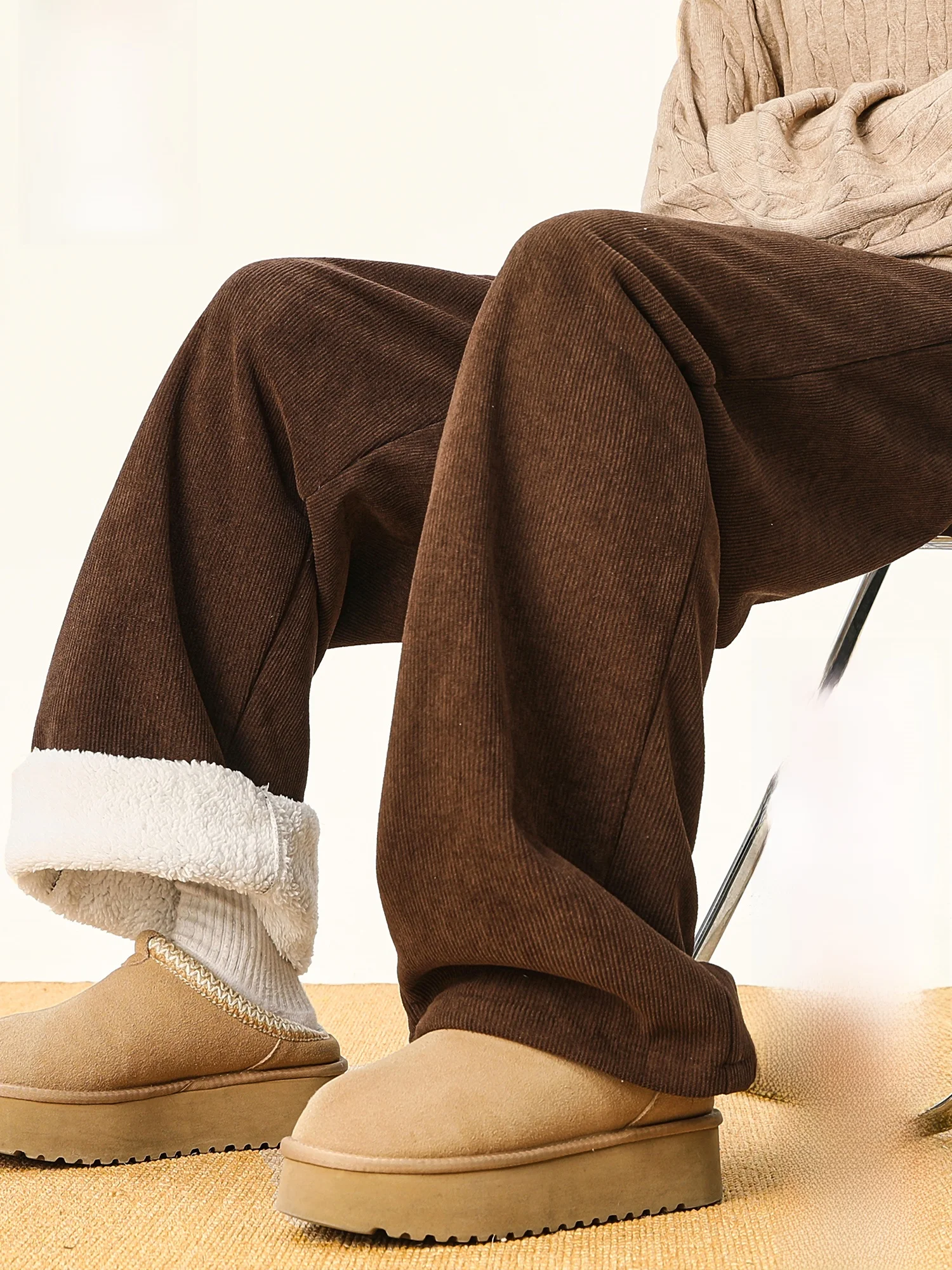 

Зимние утепленные прямые повседневные брюки Paul Frank для мужчин, свободные, на флисовой подкладке, новые, длинные, базовые цвета