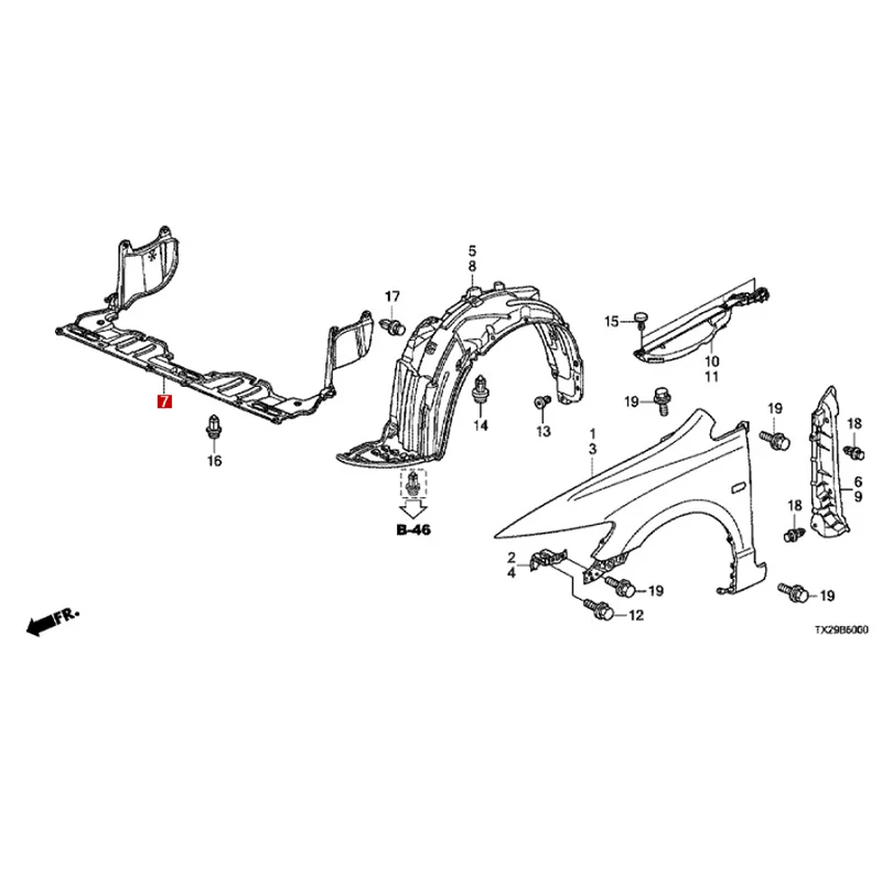 Ho nd a Body Front Fender Engine Under Cover 74111SNAA00/74111-SNA-A00/74111 SNA A00