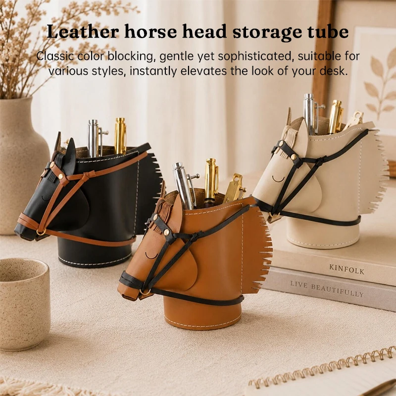 Luxury Leather Horse-head Storage Box – Decorative Desk Accessory for the Living Room or Study Makeup Organizer Storage Box