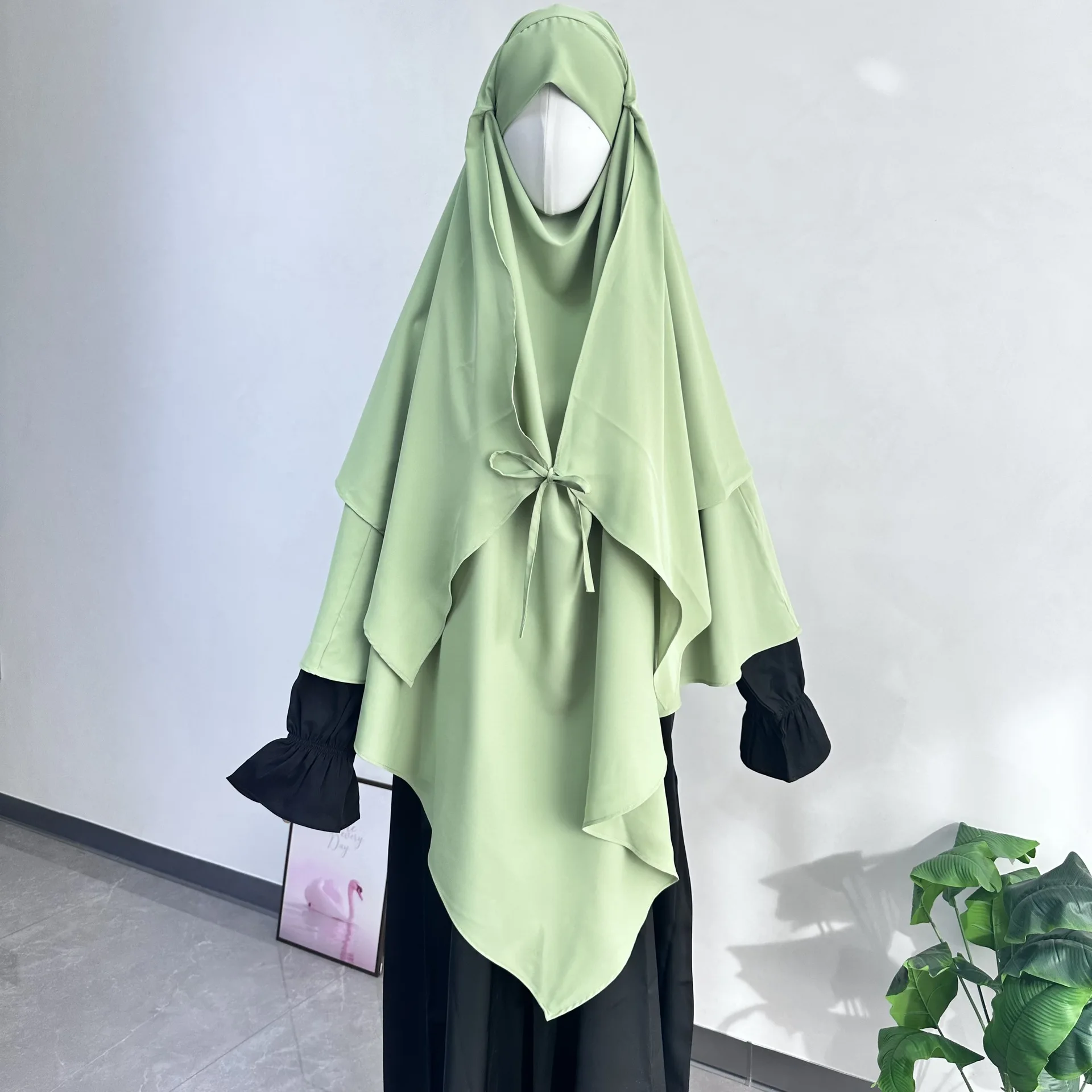 

Comfortable Nida Hijab Khimar Pullover Turban Double Layer Solid Color Women's Cap Middle Eastern Niqab Musulmans Femme Scarf