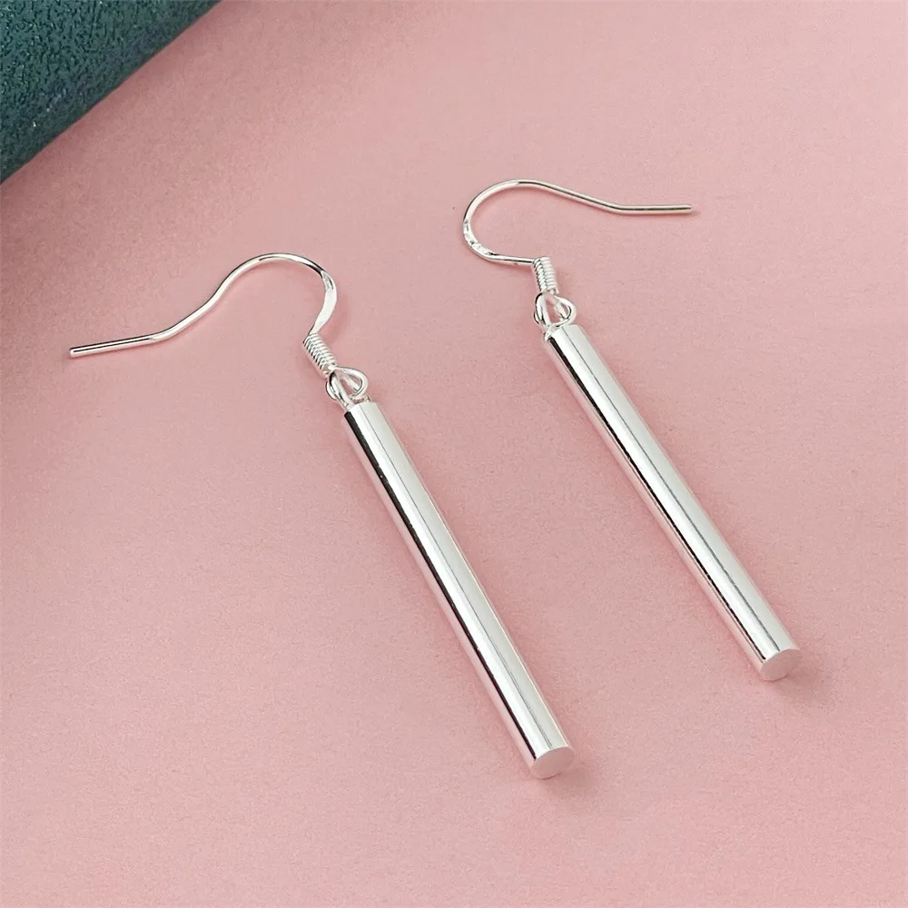 

925 Sterling Silver Stud Round Bar Women's Simple and Fashionable Earrings Birthday Party Wedding Anniversary Jewelry Gift