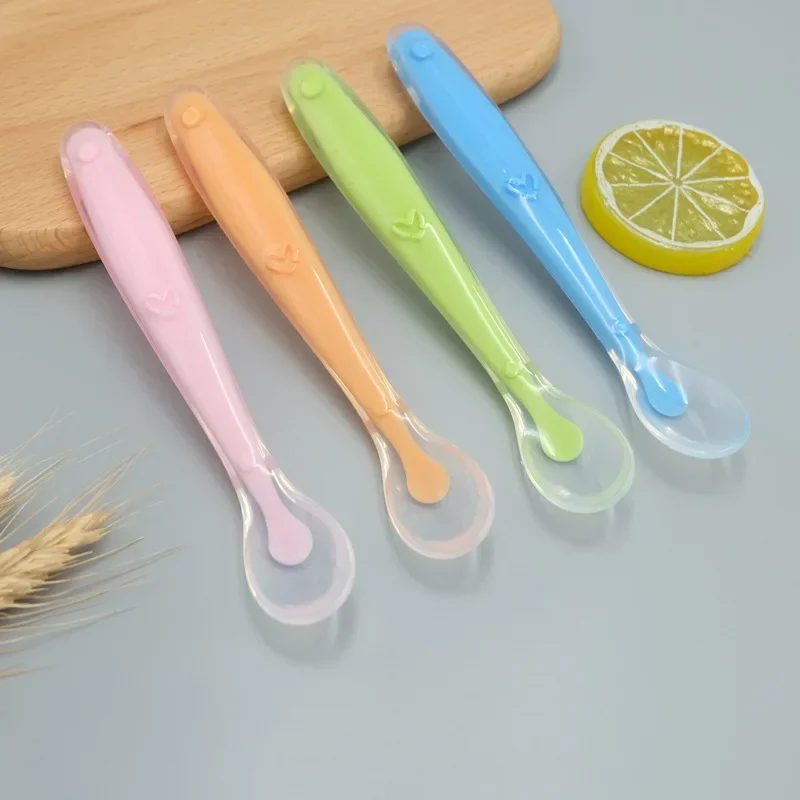 1/2Pcs Silicone Spoon Set Baby Learning to eat Training Spoon Baby Silicone Soft Spoon PP Plastic Box Children\'s Tableware Box