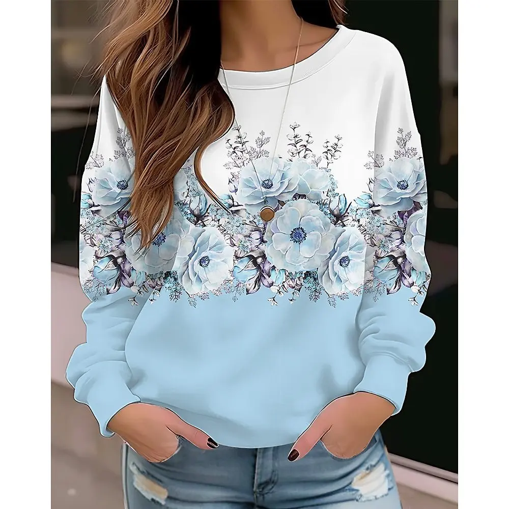 Herfst En Winter Nieuwe Europese En Amerikaanse Dames Hoodies, Sportkleding, Frisse Bloemen 3d Bedrukte Kleding Met Lange Mouwen