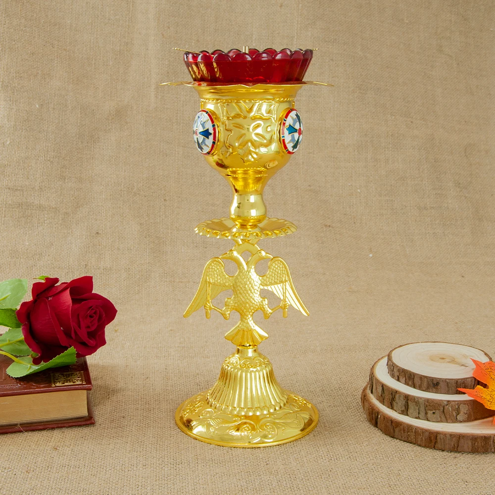 Orthodox Church Prayer Vigil Lamp Gold Plated Candle Holder Church Home Table Candlestick With Oil Glass Cup Religion Item