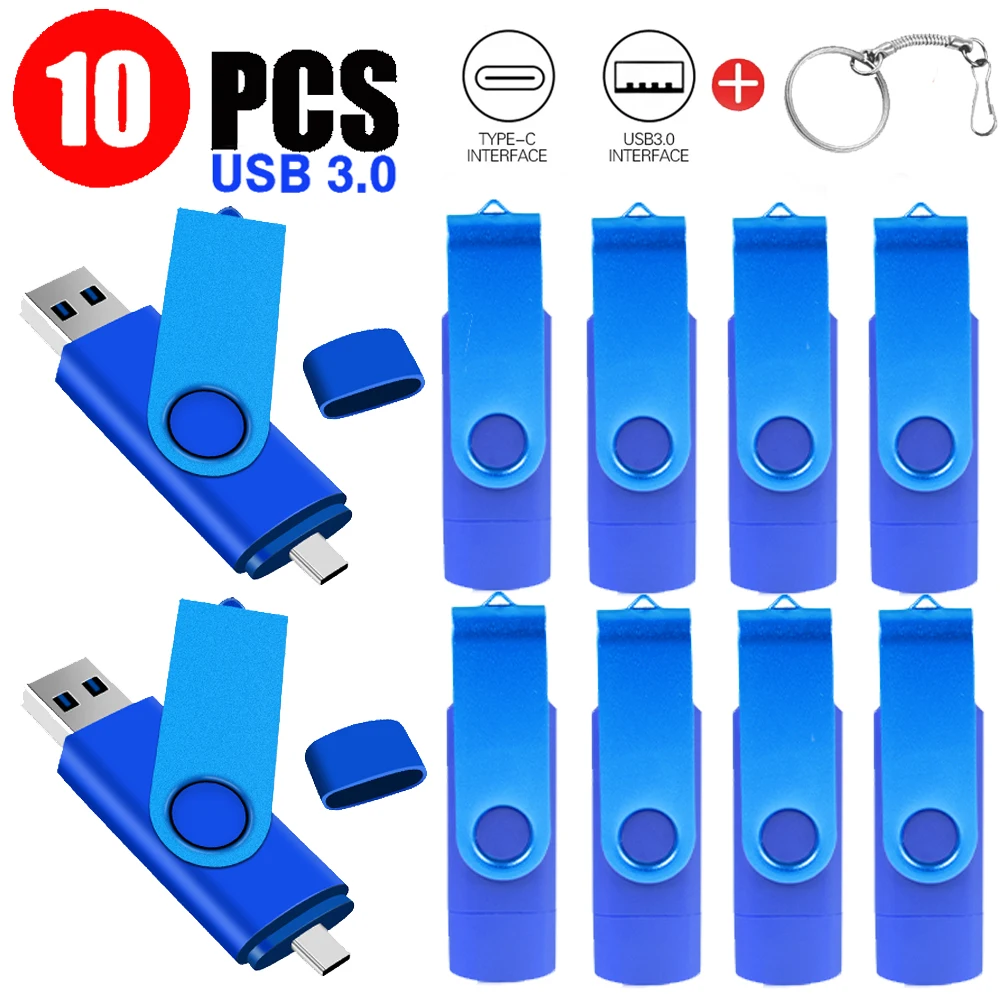 

10pcs/lot Type-C USB 3.0 High speed flash drive 2 IN 1 Rotate Freely Pen Drive 64GB 32GB Real capacity With keychain U Disk 8GB