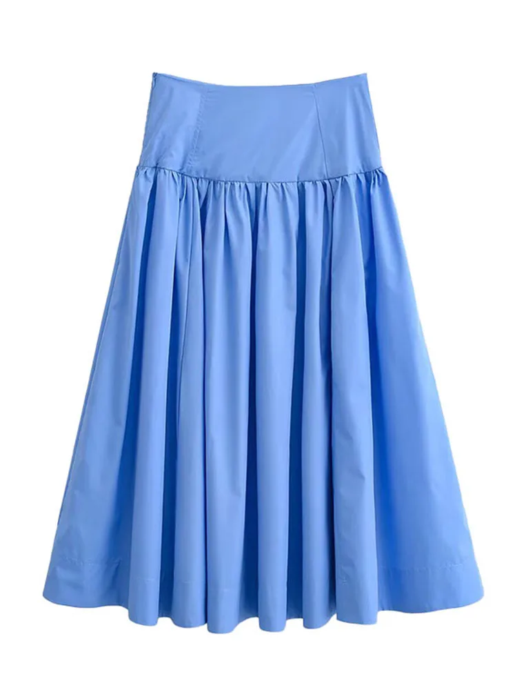 HH Women Spring Fashion Versatile Elegant Puffy Solid Long Skirt Female High Waist Zipper Casual Temperament Simple A-Line Skirt