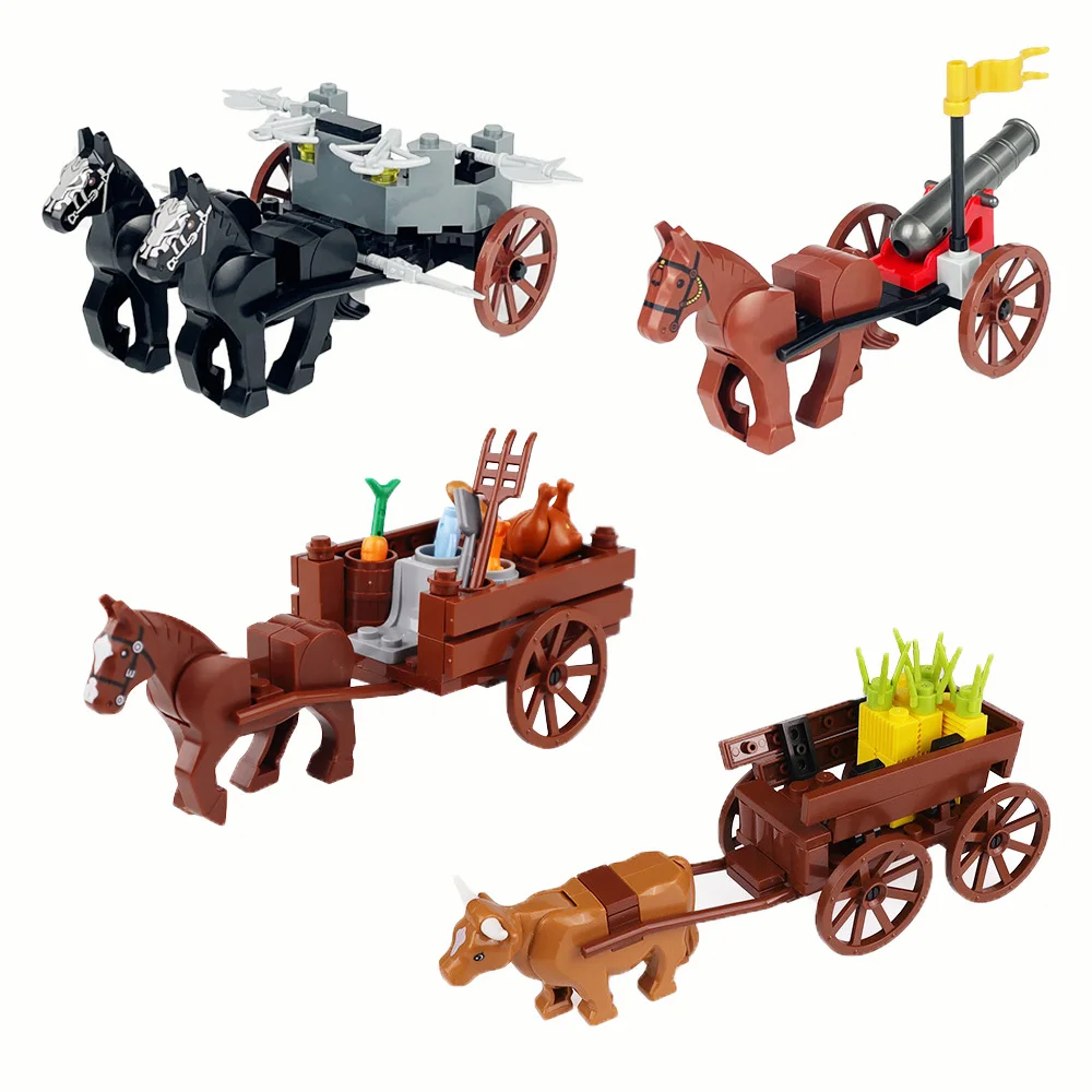 DIY Medieval  Soldier Wagon Building Blocks Creative Farm Cart Transport Vehicle Model Castle-Themed Brick Toy