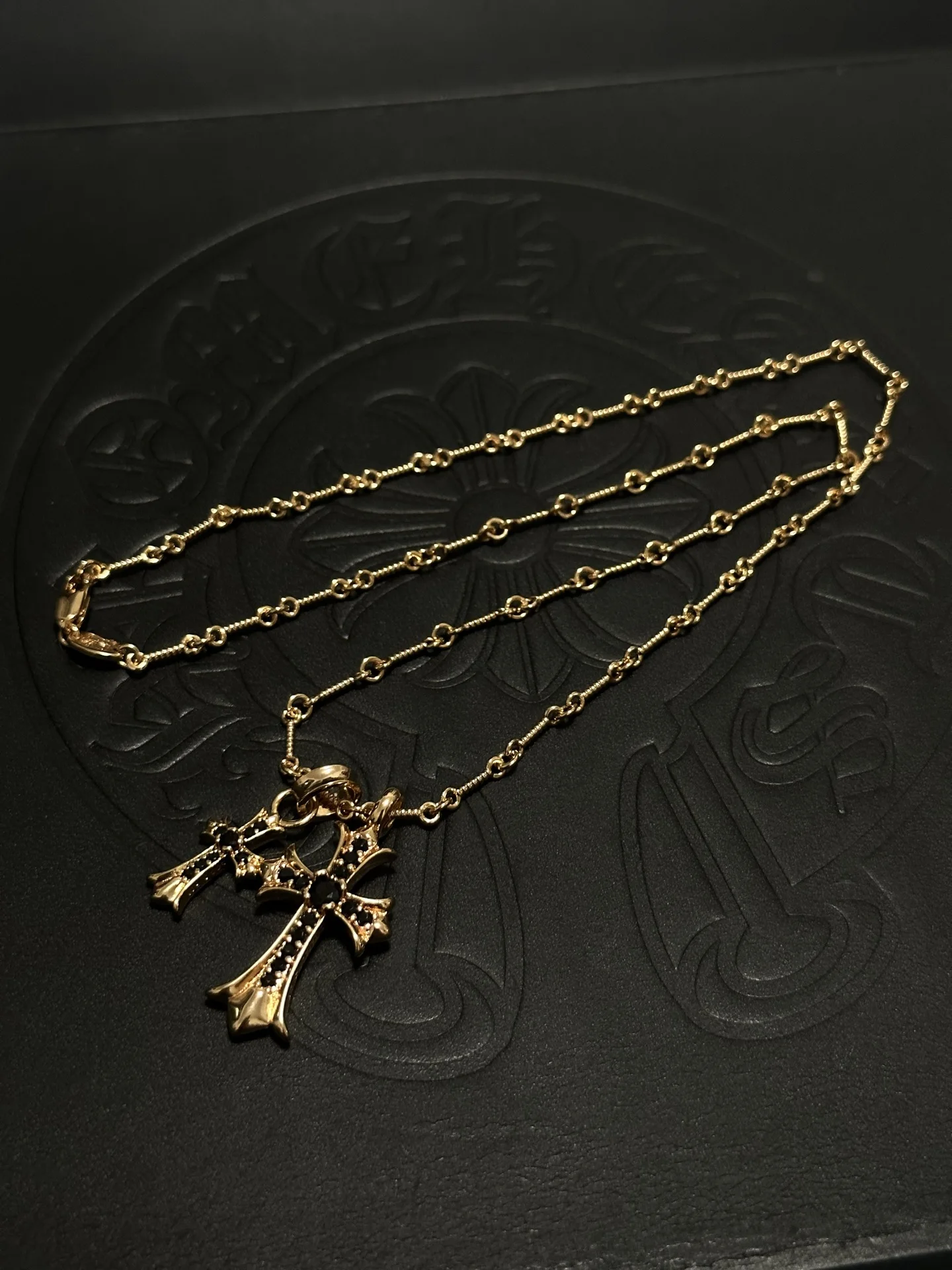 S925 Sterling Silver Light Luxury Double Cross Necklace with Diamond Clavicle Chain Men's and Women's Cold Necklace Versatile
