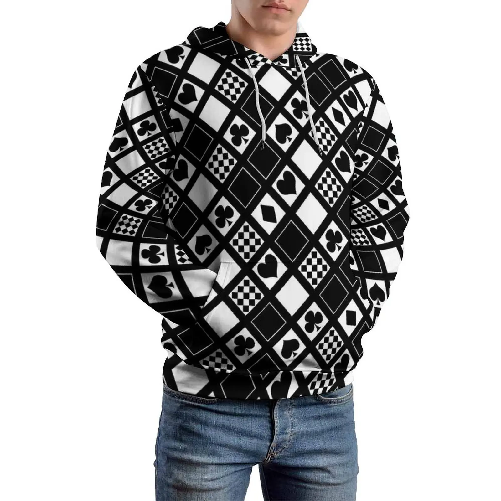 Poker Cards Casual Hoodies Men Hearts Crosses Clubs Hip Hop Printed Sweatshirts Winter Long Sleeve Loose Oversized Hoodie