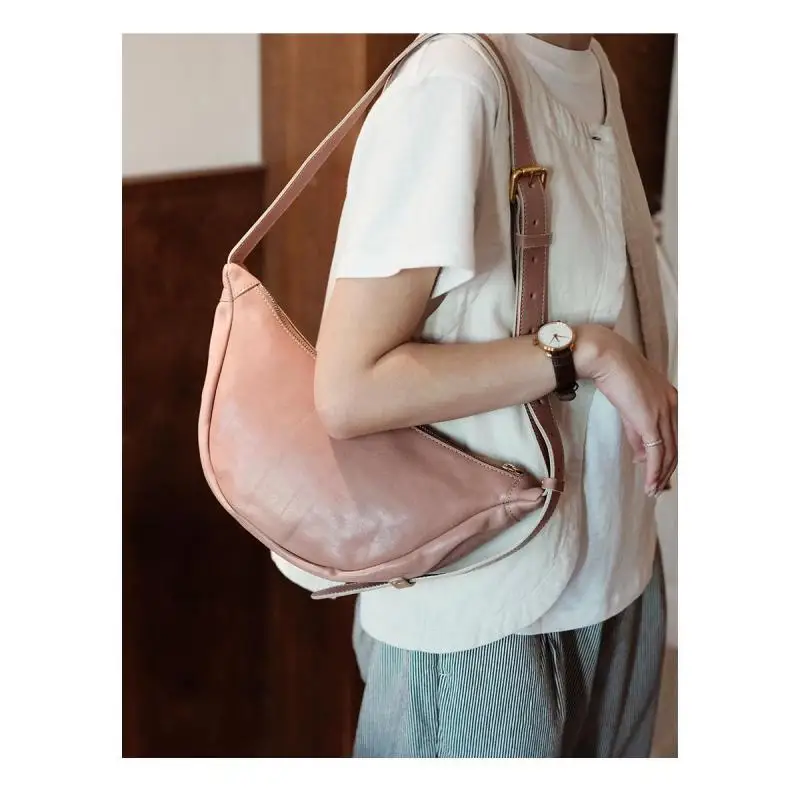 

outdoor daily designer handmade vegetable tanned cowhide women's shoulder bag vintage genuine leather female crossbody bag