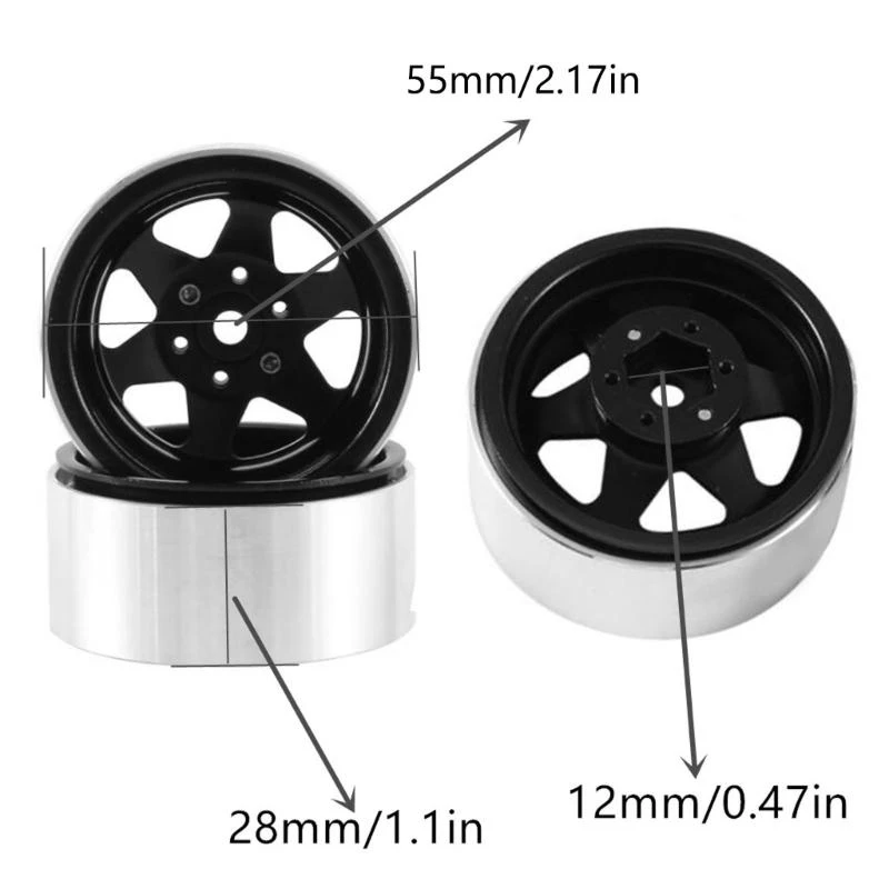 Y4QA 4pcs 1.9 Inch Metal Rims for Remote Control Crawlers Easy to Install and Remove