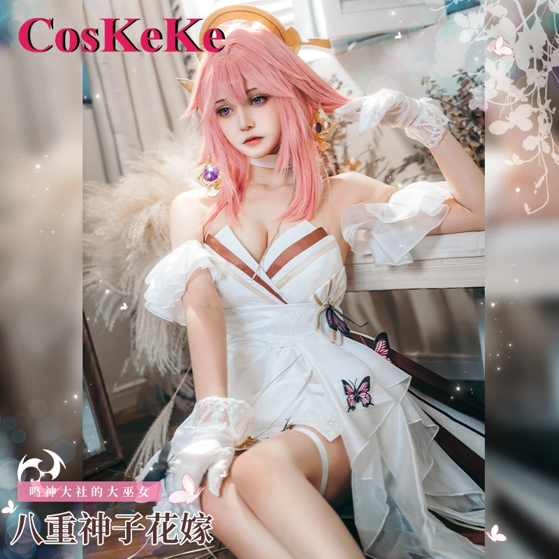 CosKeKe Yae Miko Cosplay Anime Game Genshin Impact Costume Elegant Sweet Wedding Dress Women Halloween Party Role Play Clothing