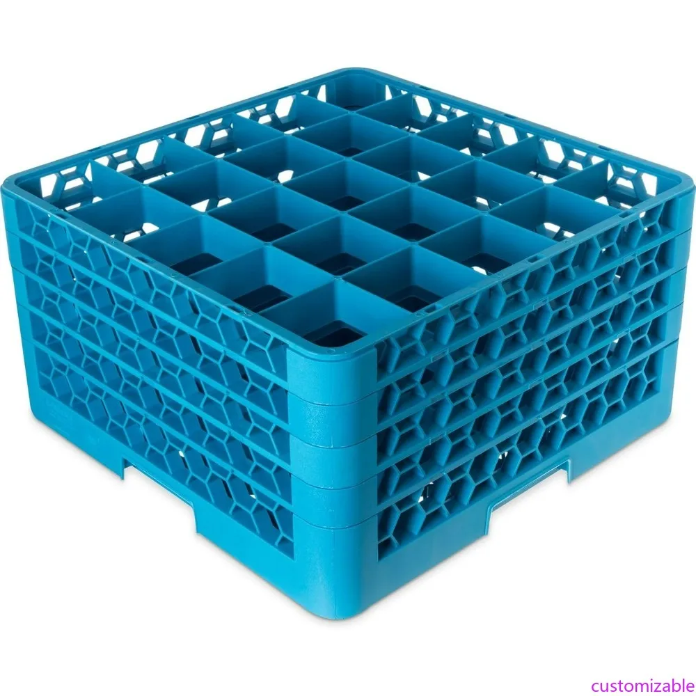 

Carlisle OptiClean 25-Compartment Glass Rack with 4 Extenders, 3.5 Compartments, Blue, Pack of 2