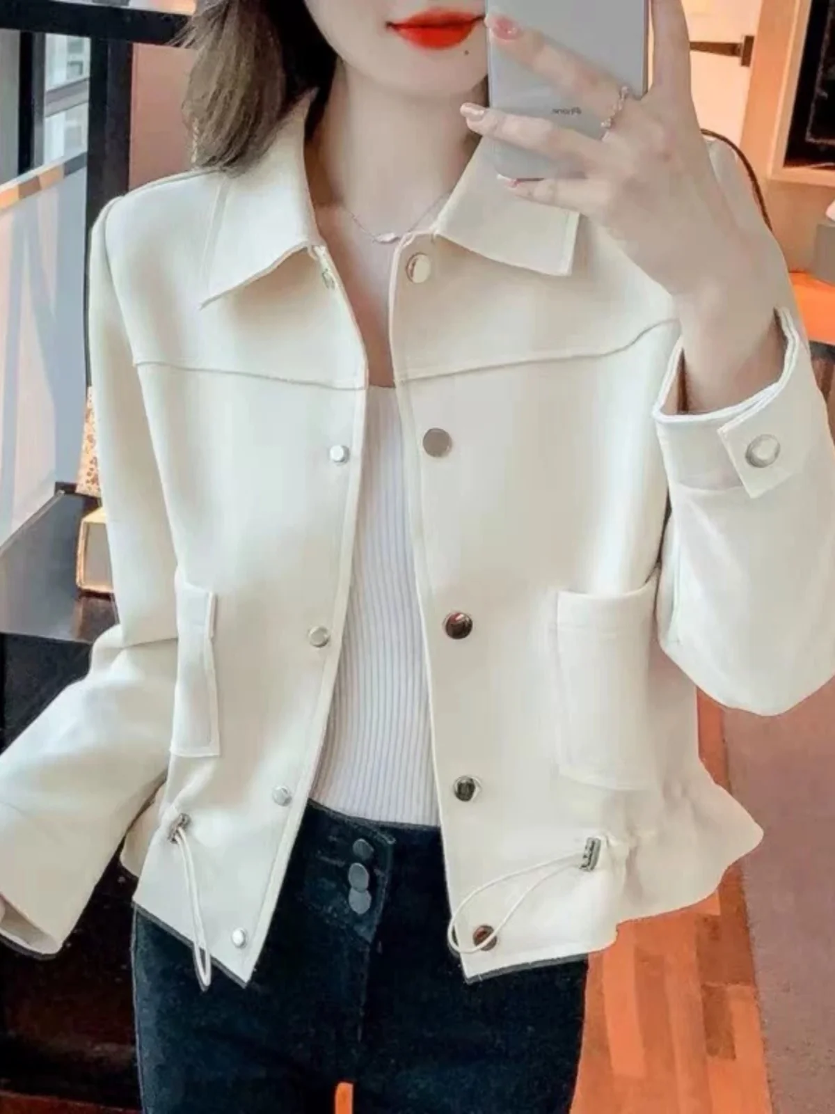 

Spring Autumn New Sle Small Fraance Wind Coat Women's ort Casual Jaet Top Buttoned Long Sve Loose Fit Commute Sle