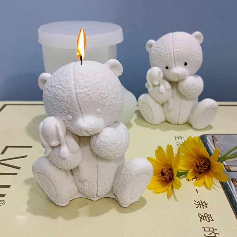 3D Bear Hug Toy Silikonowa forma do świec DIY Cartoon Bear Soap Plaster Resin Making Tool Handmade Chocolate Ice Cube Baking Supplies