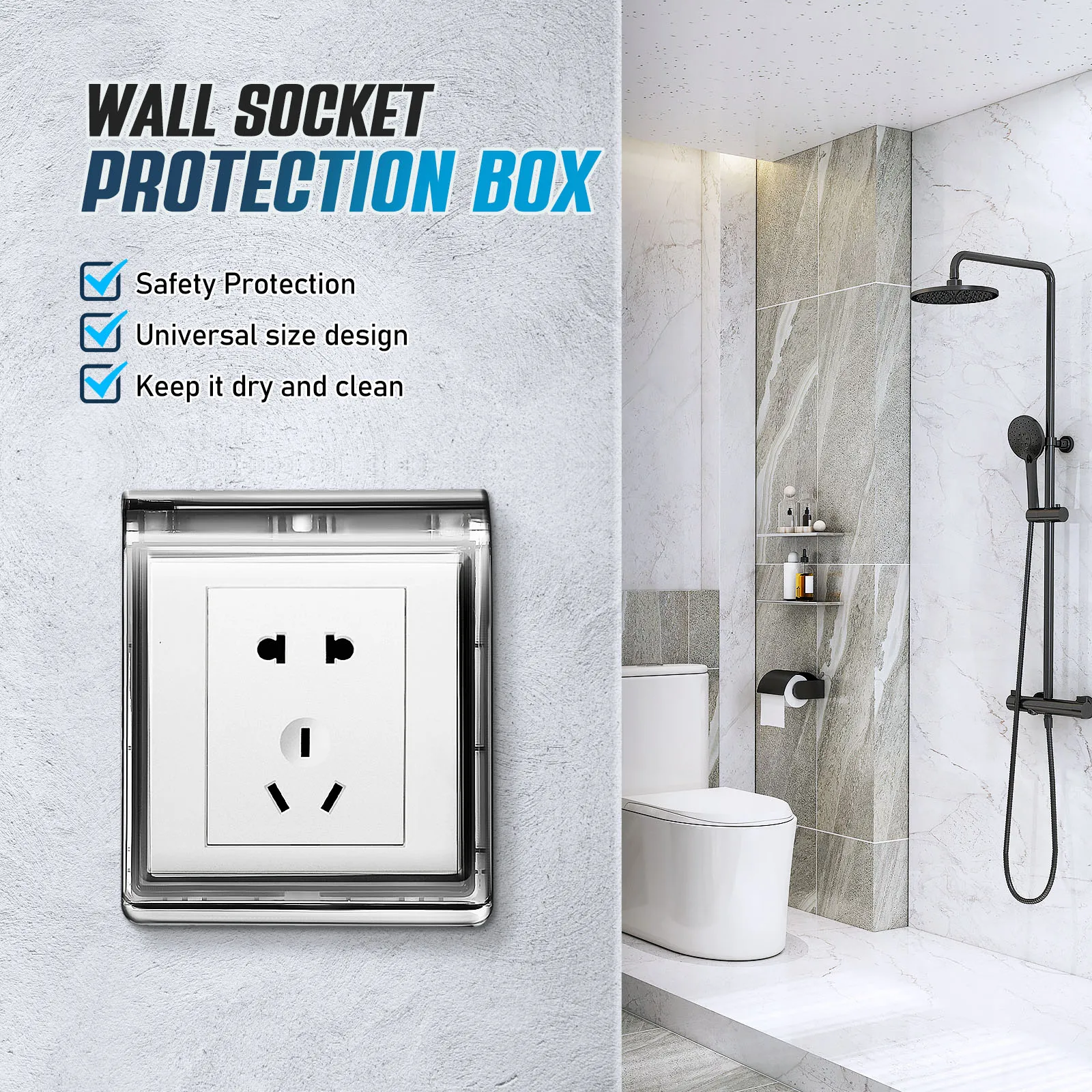 2 pcs Waterproof Outlet Covers Adhesive Wall Socket Protectors Bathroom Outdoor Plug Covers Self-Sticking Weatherproof