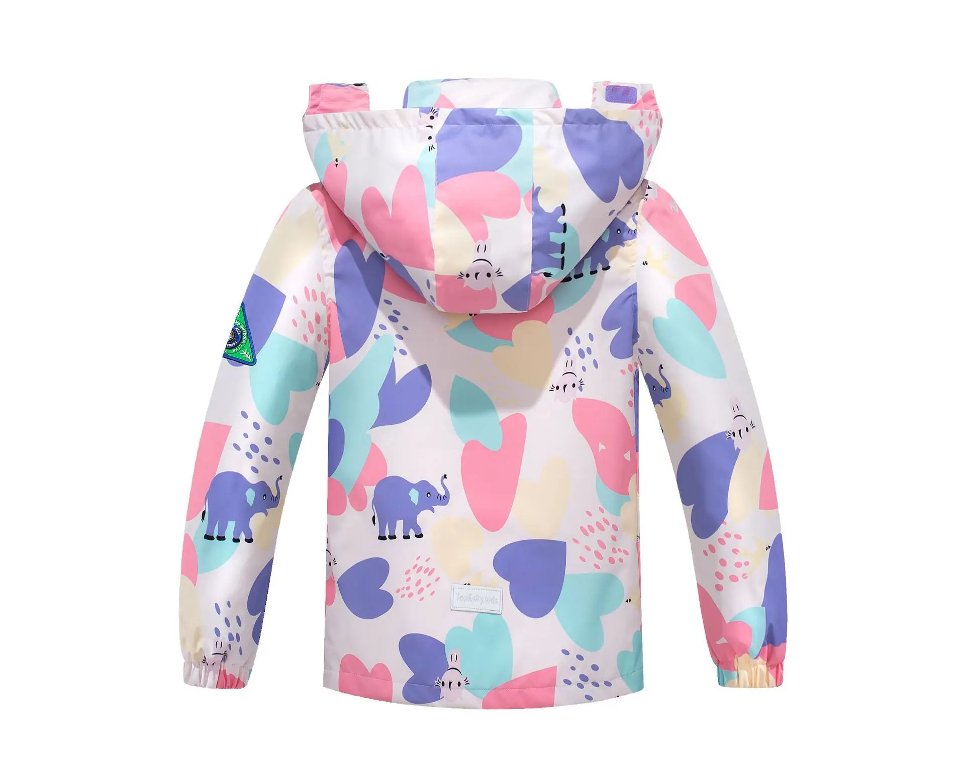 Girls Waterproof Breathable Detachable Hood Zip Lined Prints Hiking Jacket Kids Active Track Coat Child Work Windbreaker 2-10Yrs