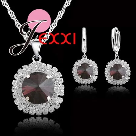 Vintage Trendy Female 925 Sterling Silver Jewelry Sets Women Gifts Fashion Cubic Zircon Crystal Necklace Drop Earrings Sets