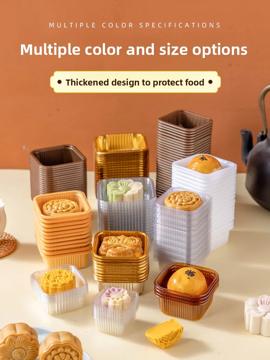 

Thiened Plastic Mooncake Paaging Box Pudding een Bean Cake Ice Skin 50g round Square Kitchen Baking Tools Small Pastry Box