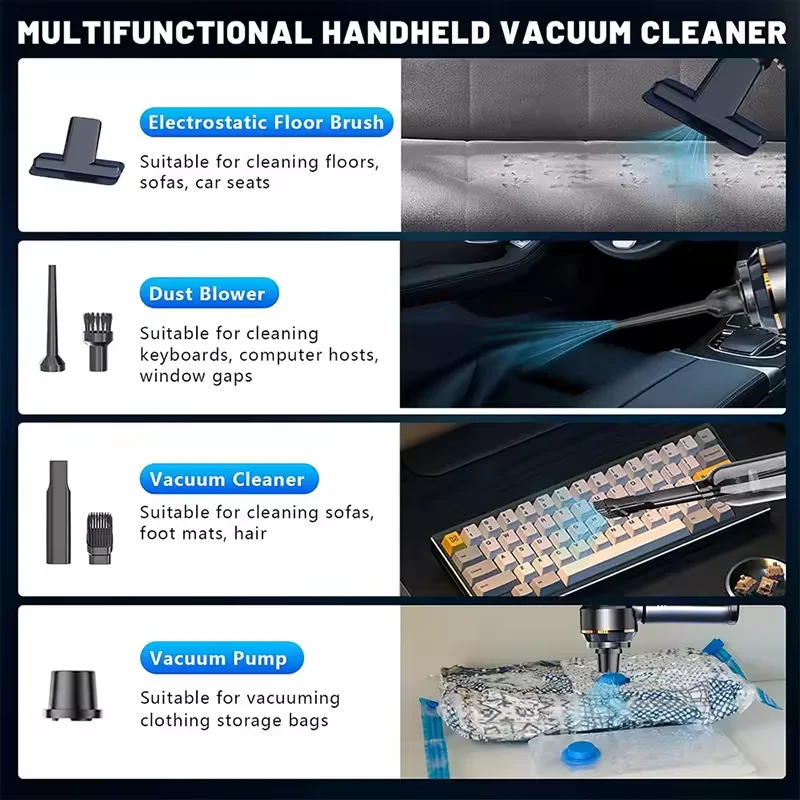 

Mini Car Vacuum Cleaner 998000PA Cordless LED Display Powerful for Home Handheld Blower Car Cleaner Portable Car Vacuum Cleaner