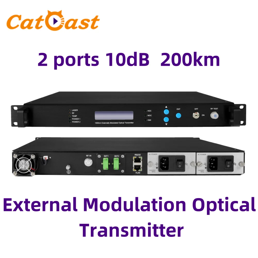 External Modulation Optical Transmitter 2 ports 10dB  200km for WDM RF SC/APC Fiber Connector