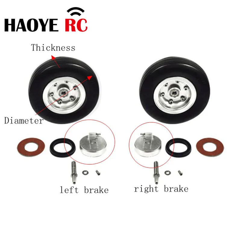 Haoye 1 Pc Aluminum Hub Rubber Wheel With Brake Landing Gear Wheels With Bearing For RC Airplane Replacement Accessory