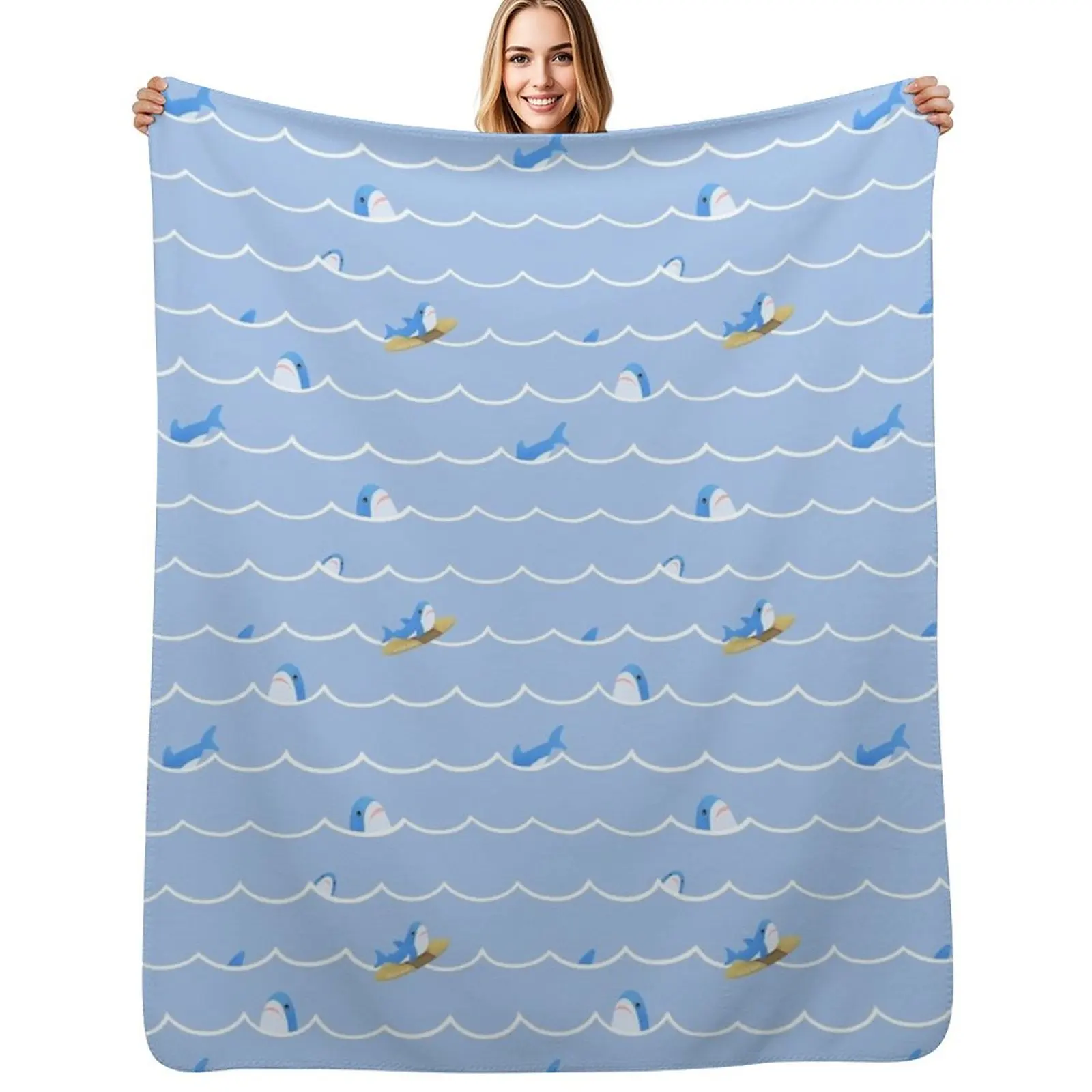 

Brucie Blahaj shark riding the wave pattern Throw Blanket Multi Purpose Soft Warm Blanket for Home Travel