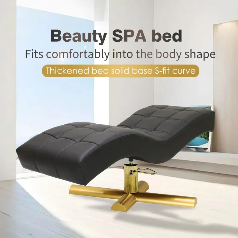Keyunshi Luxury Beauty SPA Bed with S-Fit Curve & Golden Base, Thickened PU Leather Salon Bed for Comfortable Body-Fit Experienc