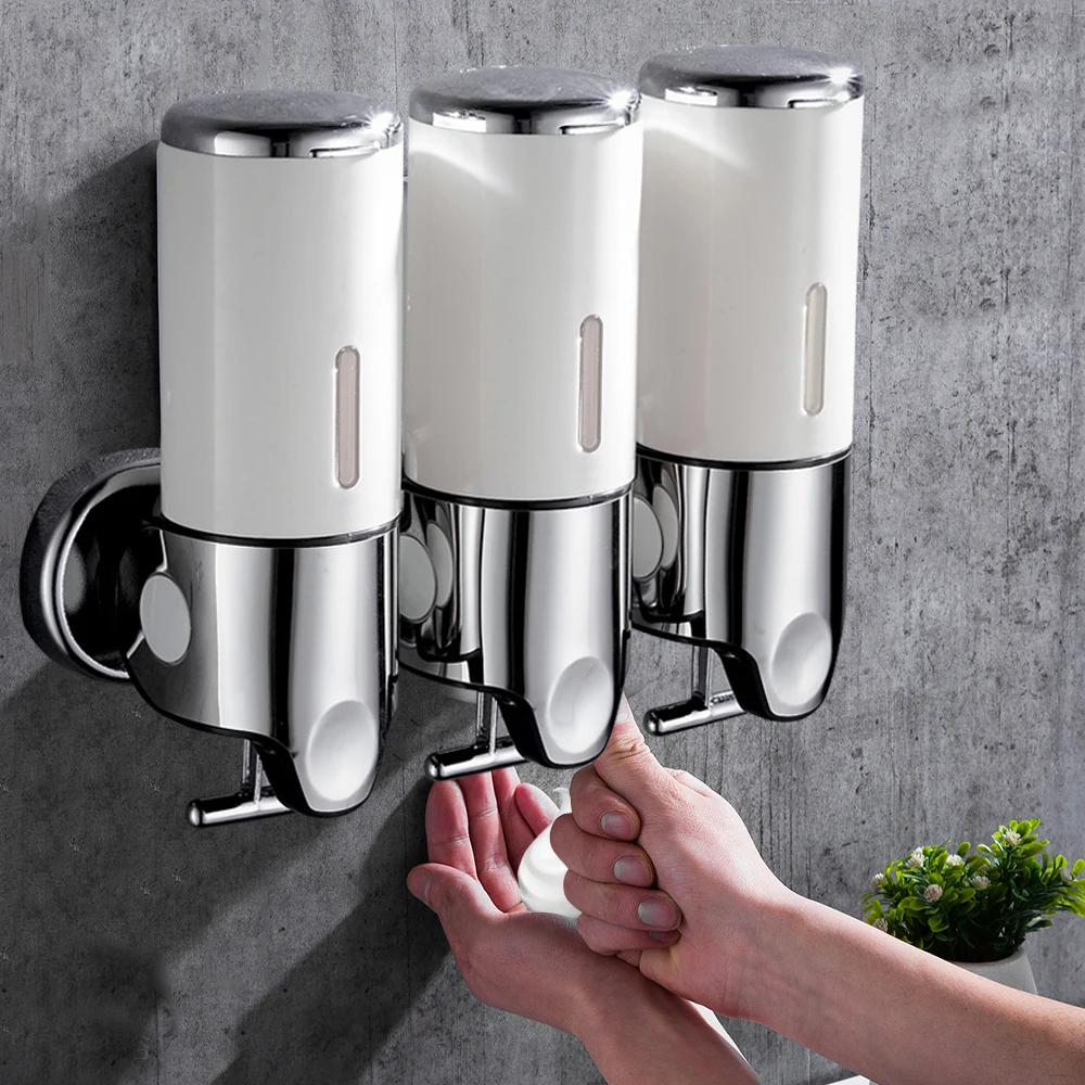 3 * 500ml Liquid Soap Dispenser Set Wall Mounted Shower Bathroom Soap Dispenser Shampoo Dispenser White/Black/Silver