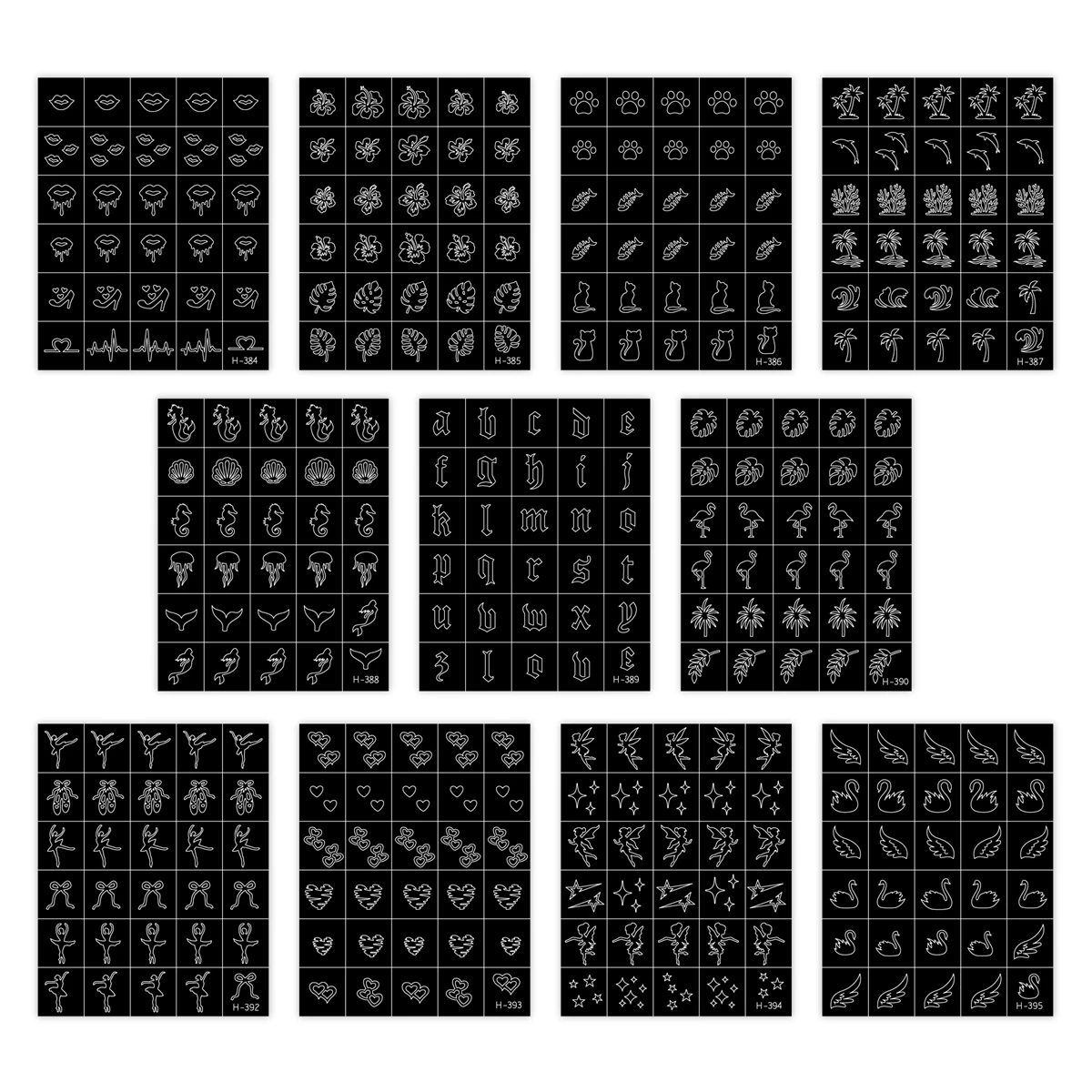 3 TO 55 Sheets Stencil Classic Nail Art Stickers Black Base Swan Wing Heart Flower Letter Design Decals DIY Manicure