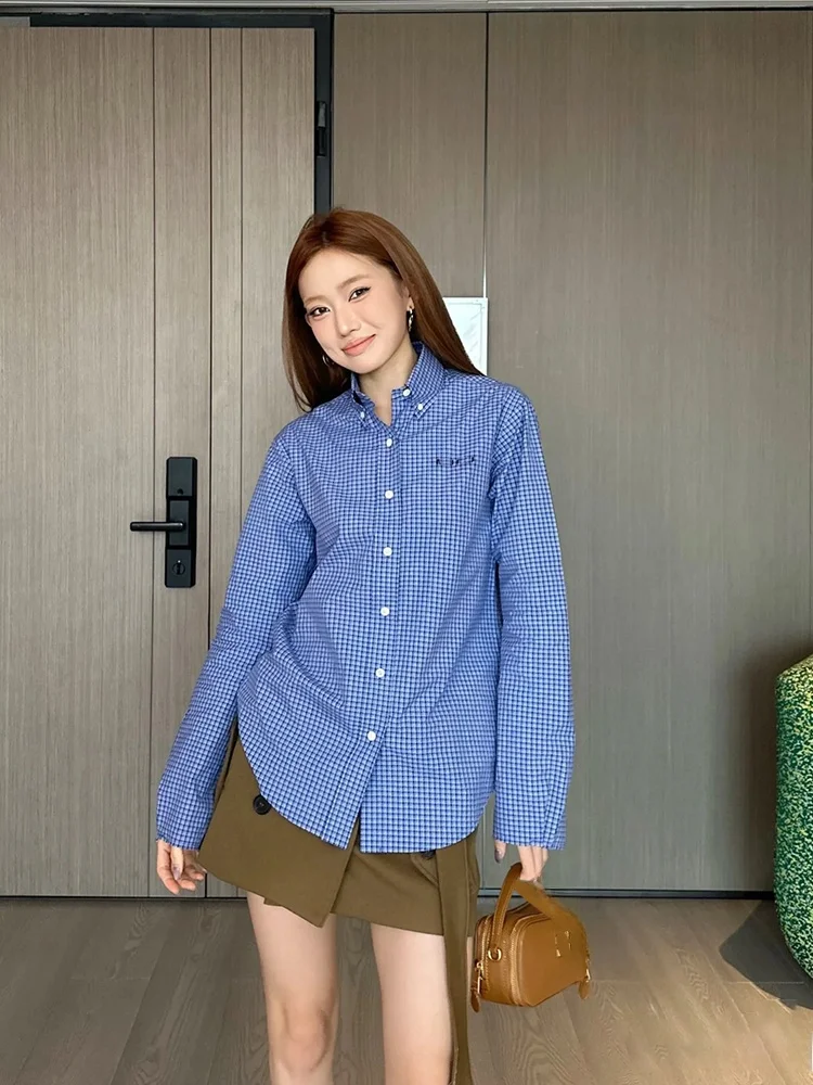 

Осень-зима, клетчатый джемпер, женский свободный многослойный топ с буквенным узором, дышащий хлопковый длинный све, повседневный