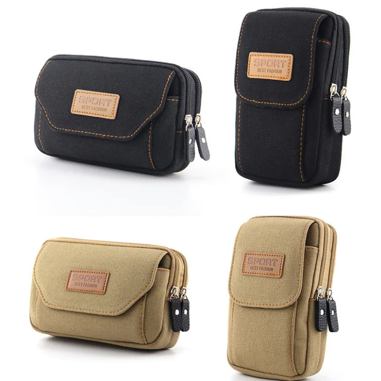 6.5 Inches Men Soft Pouch Belt Waist Pack Bag Small Pocket Canvas Waist Pack Running Pouch Travel Camping Bags Chest Bag