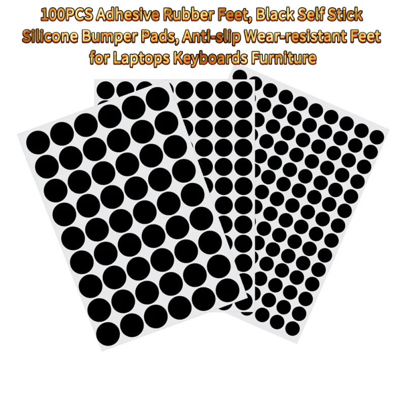 100pcs Adhesive Rubber Feet,Black Self Stick Silicone Bumper Pads, Anti-Slip Wear-Resistant Feet Laptops Keyboards Furniture