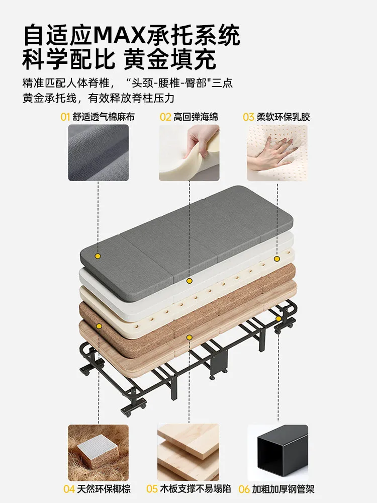 Lunch Break Folding Bed Single Bed Recliner Lightweight and Compact Office Nap Essential, Foldable Hospital Companion Army Bed