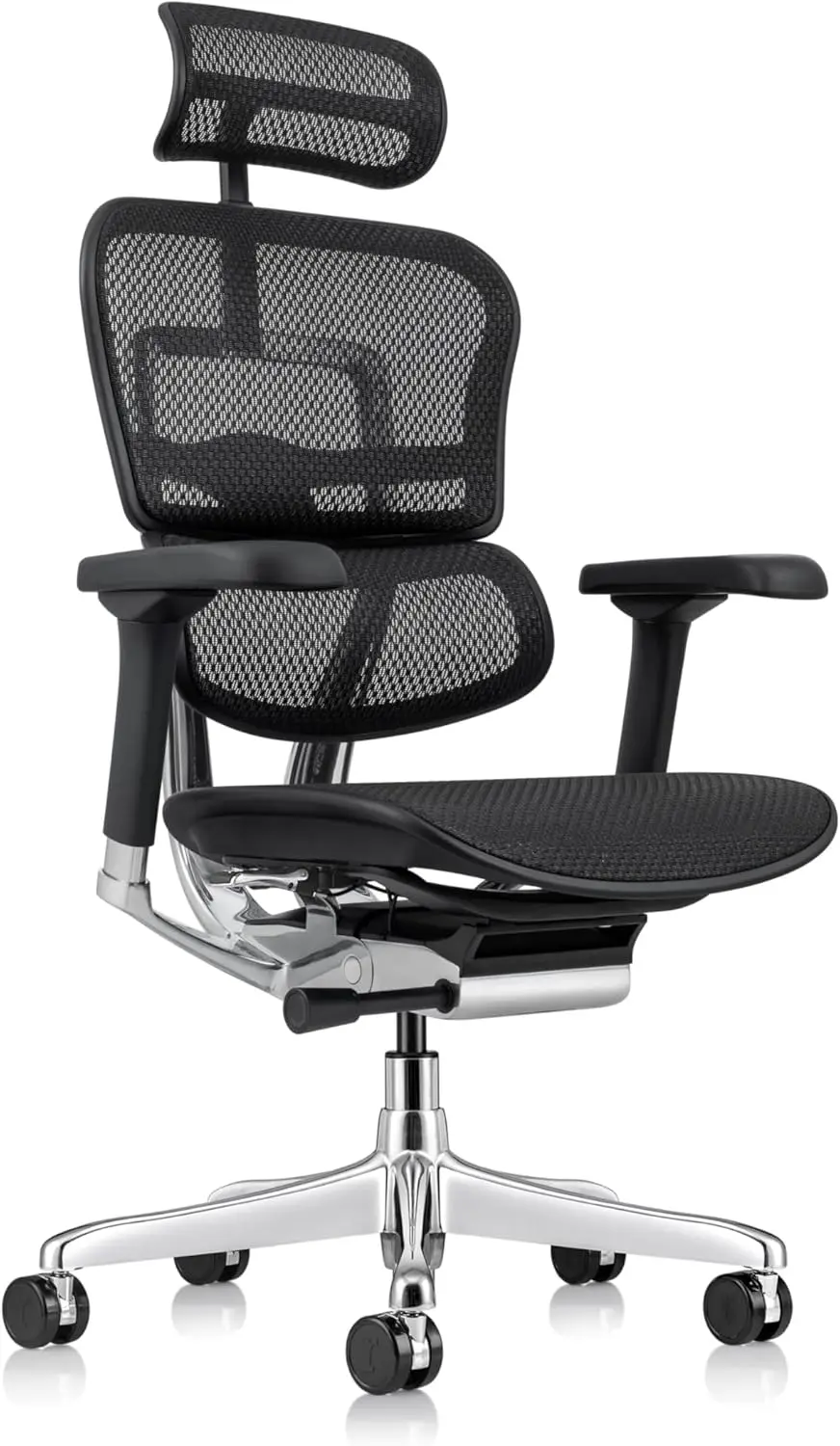 Ergohuman Eurotech Gen2 – High Back Black Mesh Office Chair With Adjustable And Flexible Lumbar Support – Headrest, Seat