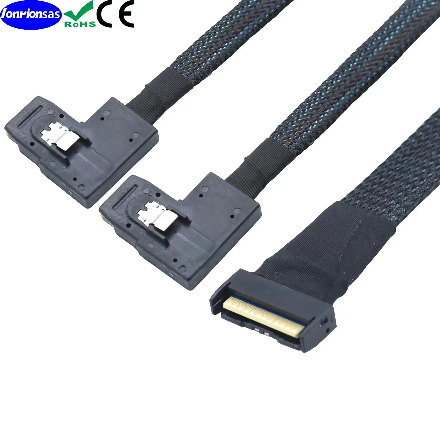 LONRIONSAS#PCI-E 5.0 MCIO 8X 74Pin to 2X 36Pin Mini SAS SFF-8087 right angle Extension Data and Cord Cable