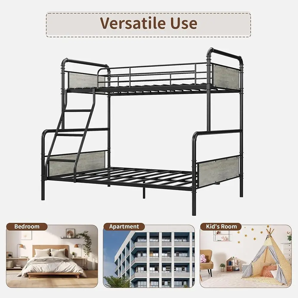 Twin Over Full Metal Bunk Bed with High Guardrail Ladder Convertible Easy Assembly Space Saving Sturdy Design Kids Teens Adults