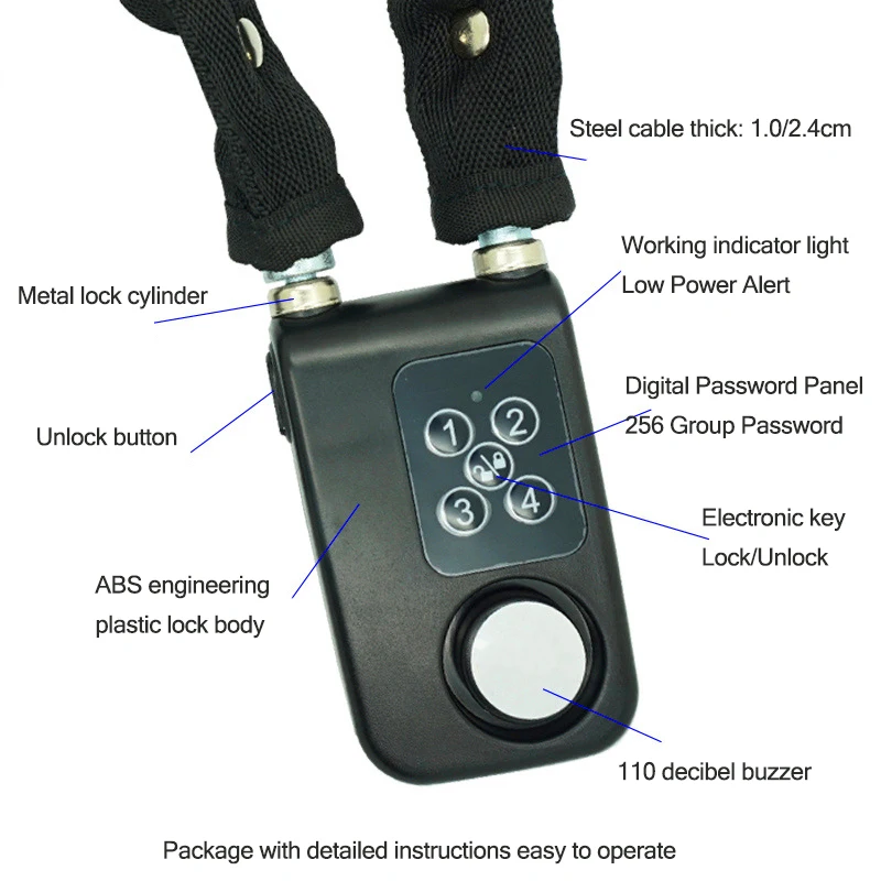 Cerradura de alarma electrónica con contraseña para puertas y ventanas del hogar, alarma antirrobo para bicicleta eléctrica de montaña, seguridad