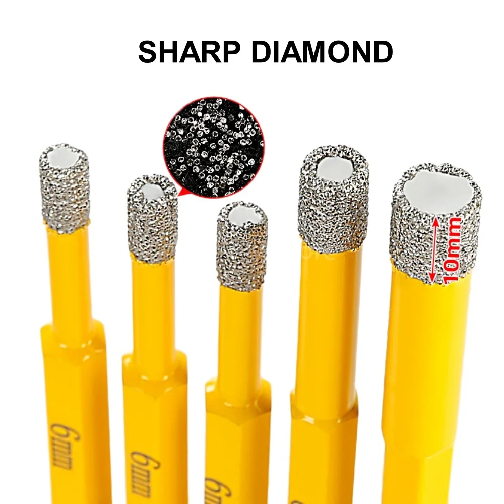 Set di punte diamantate brasate da 5 pezzi per piastrelle, vetro, marmo, granito, sega a tazza per perforazione a secco per trapano elettrico, seghe a tazza diamantate a secco