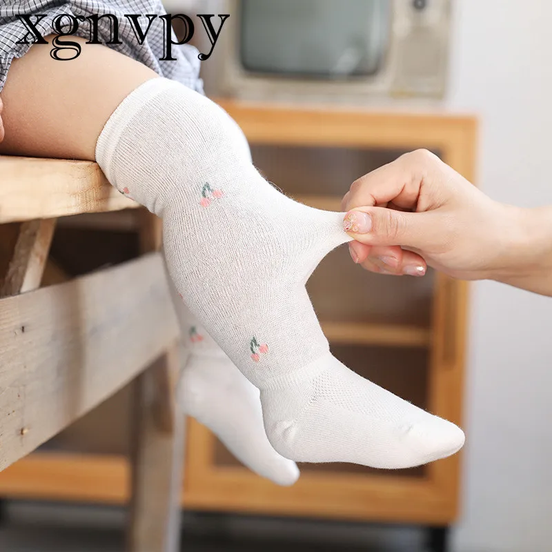 xgnvpy Summer Thin Newborn Baby Socks Mesh Cotton Knee High Socks for Girls Boys Toddler Fruit Pattern Casual Infant Socks